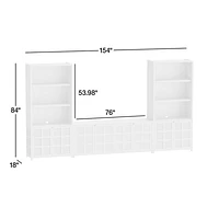 Campagna 154" Rattan and Natural Oak Wood Storage Media Console Set