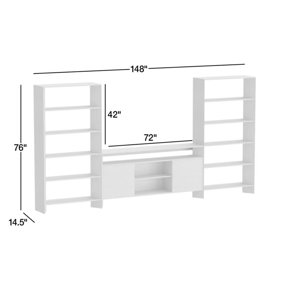 Terrazza 72" Natural Solid Oak Wood Storage Media Console with 2 Open Bookcases