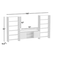 Terrazza 72" Natural Solid Oak Wood Storage Media Console with 2 Open Bookcases
