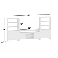 Terrazza 72" Natural Solid Oak Wood Storage Media Console with 2 Storage Bookcases