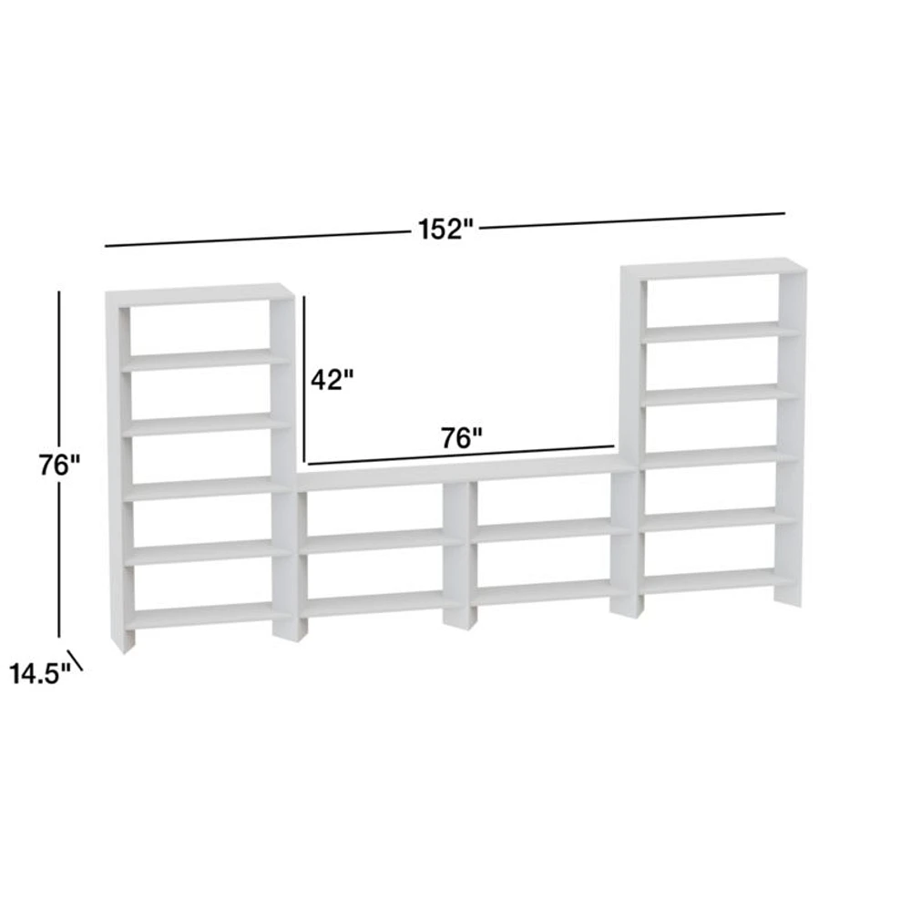 Terrazza 76" Natural Solid Oak Wood Open Media Console with 2 Open Bookcases