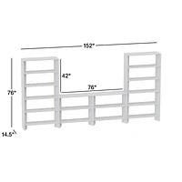 Terrazza 76" Natural Solid Oak Wood Open Media Console with 2 Open Bookcases