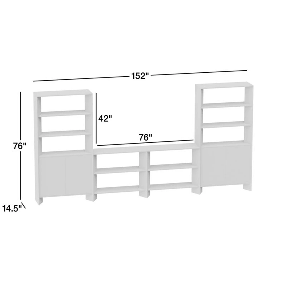 Terrazza 76" Natural Solid Oak Wood Open Media Console with 2 Storage Bookcases
