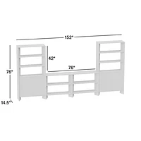 Terrazza 76" Natural Solid Oak Wood Open Media Console with 2 Storage Bookcases