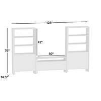 Terrazza 52" Natural Solid Oak Wood Storage Media Console with 2 Storage Bookcases