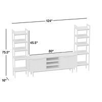 Tate 124" Black Wood Storage Media Console and Bookshelf Set