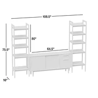 Tate 108.5" Black Wood Storage Media Console and Bookshelf Set
