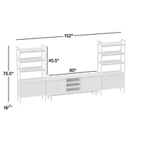 Tate 152" Black Wood Storage Media Console and Bookcase Set