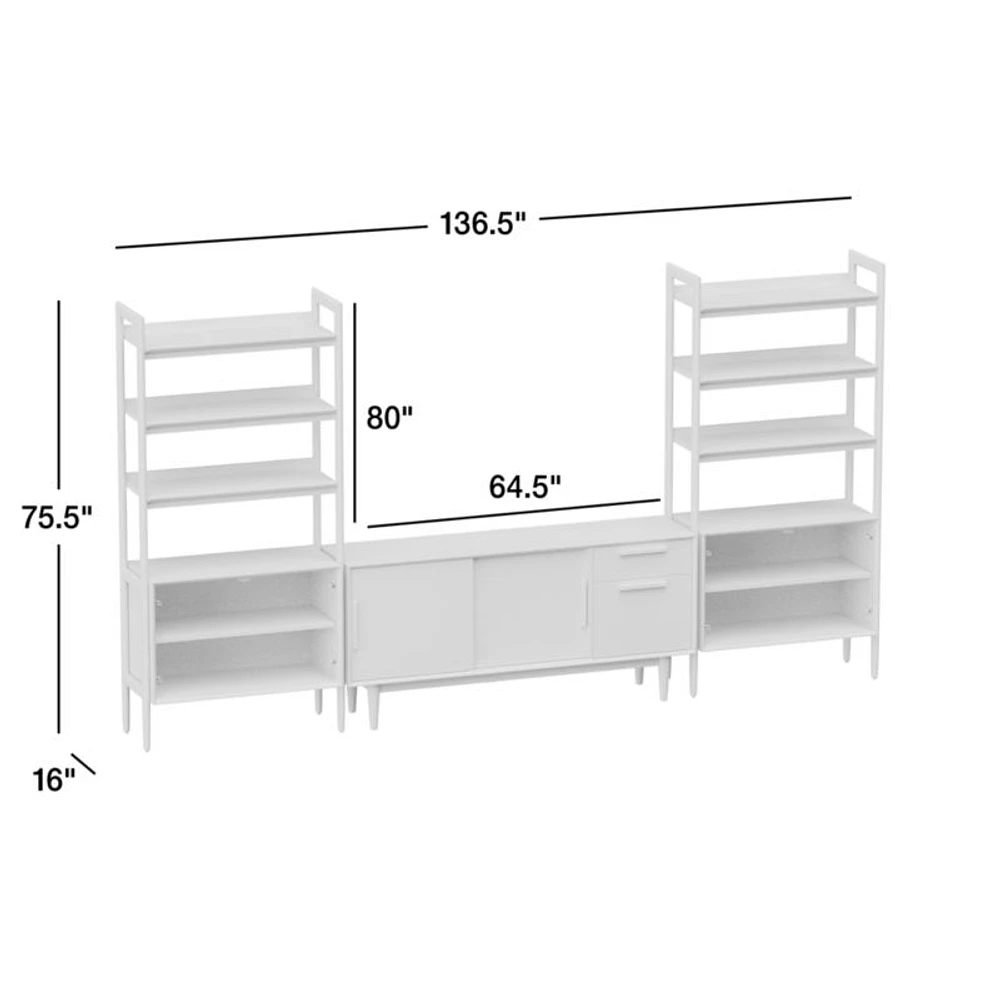 Tate 136.5" Black Wood Storage Media Console and Bookcase Set