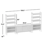 Tate 136.5" Black Wood Storage Media Console and Bookcase Set