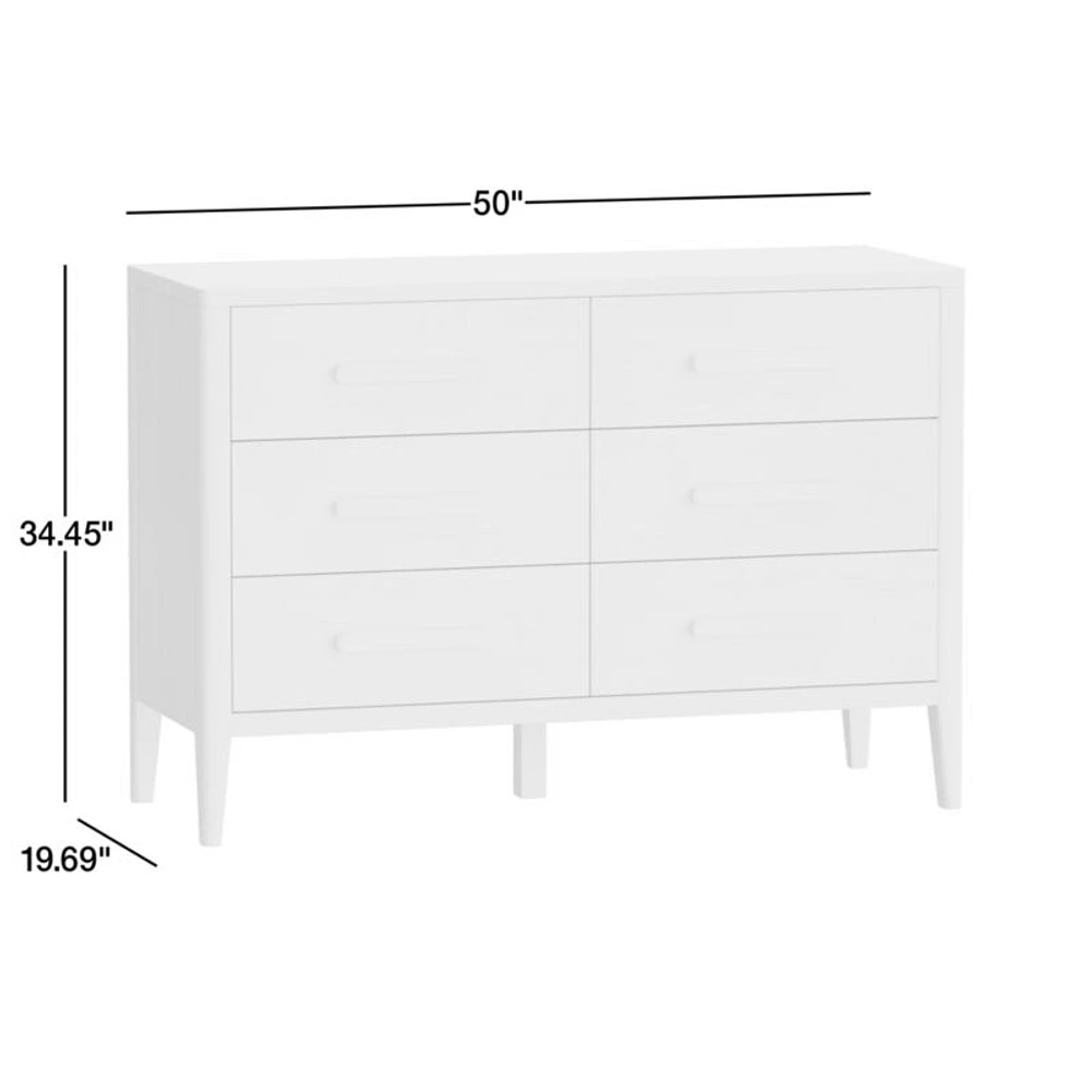 Archie Whitewashed Ash Wood Wide 6-Drawer Kids Dresser