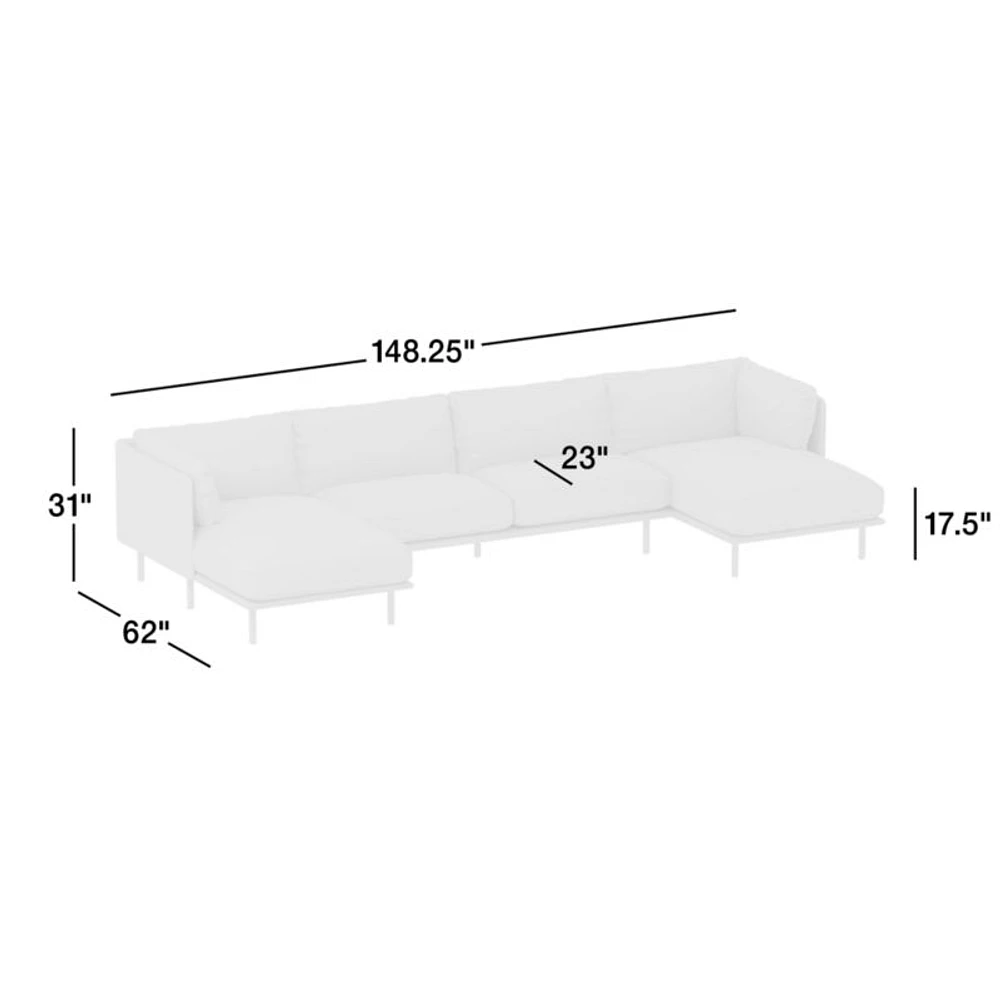 Wells Leather 3-Piece Double-Chaise Sectional Sofa