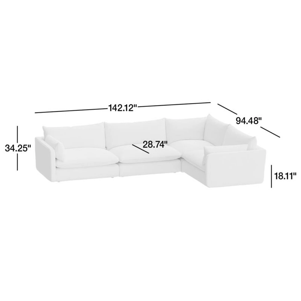 Unwind Modular 4-Piece L-Shaped Slipcovered Sectional Sofa