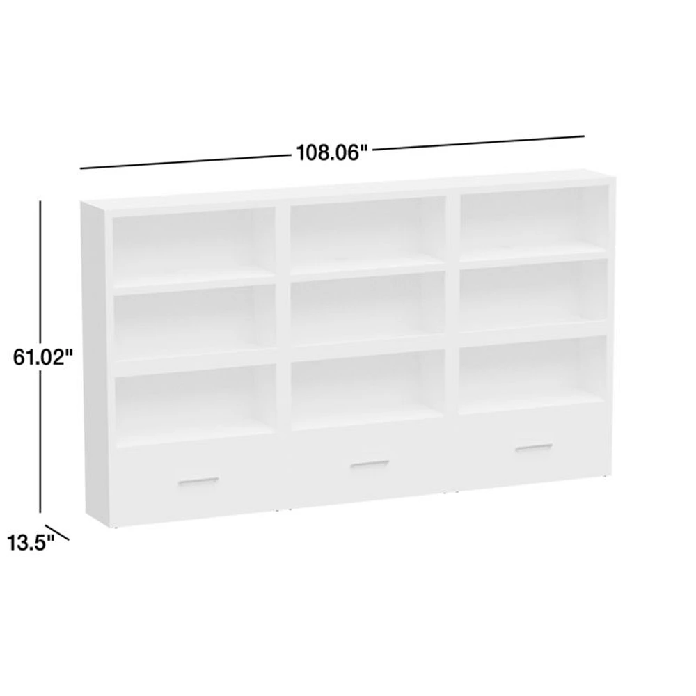 Ever Simple Set of Modular Slate Blue Wood Kids Open Bookcases with Drawers