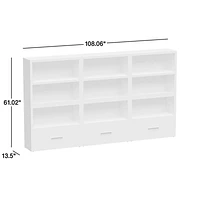 Ever Simple Set of Modular Slate Blue Wood Kids Open Bookcases with Drawers