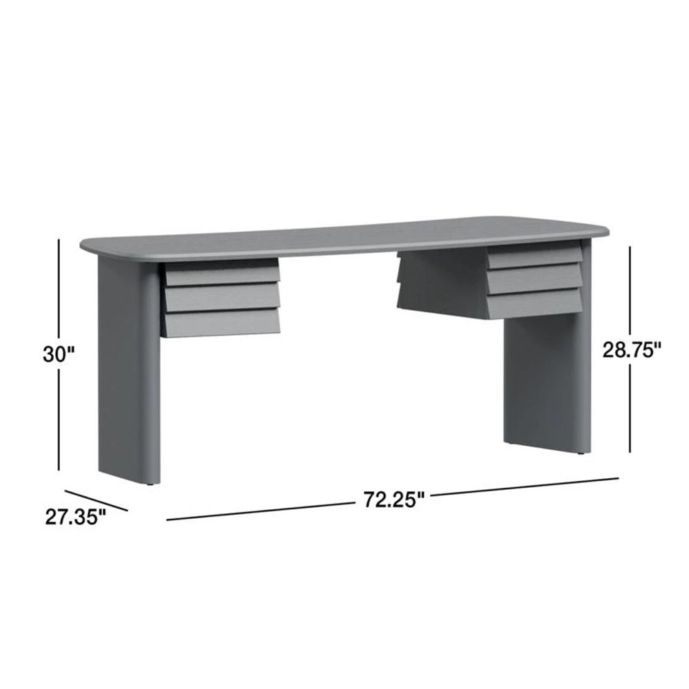 Gallerie 72.25" Black Oak Wood Curved Desk with Drawers