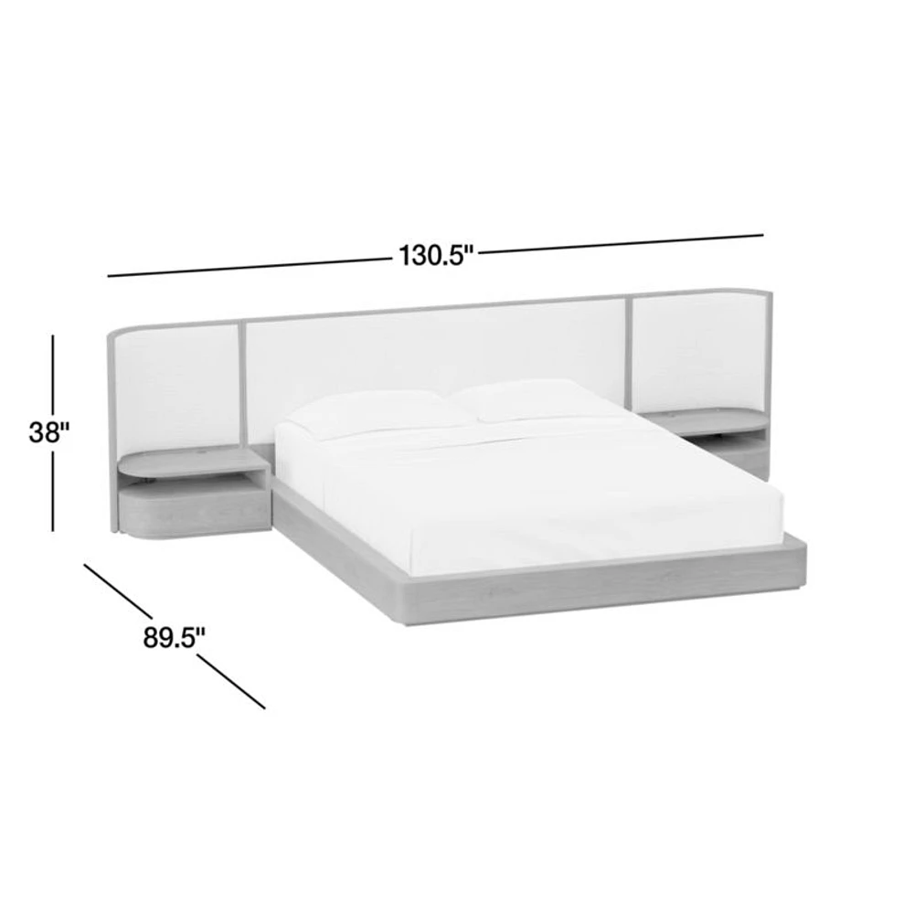 Milano Natural Walnut Wood Upholstered Queen Bed with Nightstands