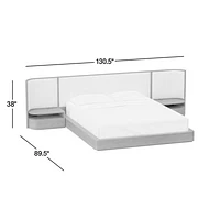 Milano Natural Walnut Wood Upholstered Queen Bed with Nightstands