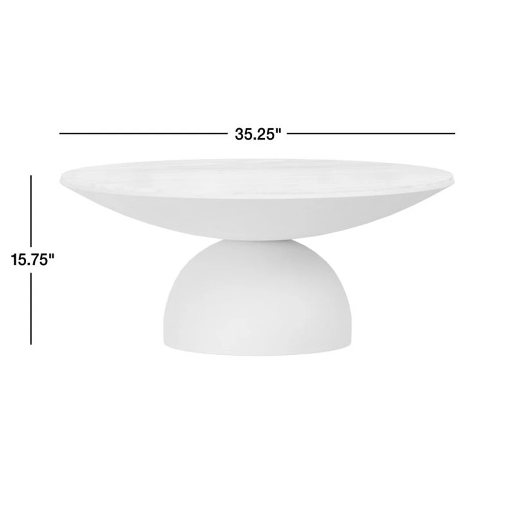 Dev Taupe Marble and White Metal 35" Round Coffee Table