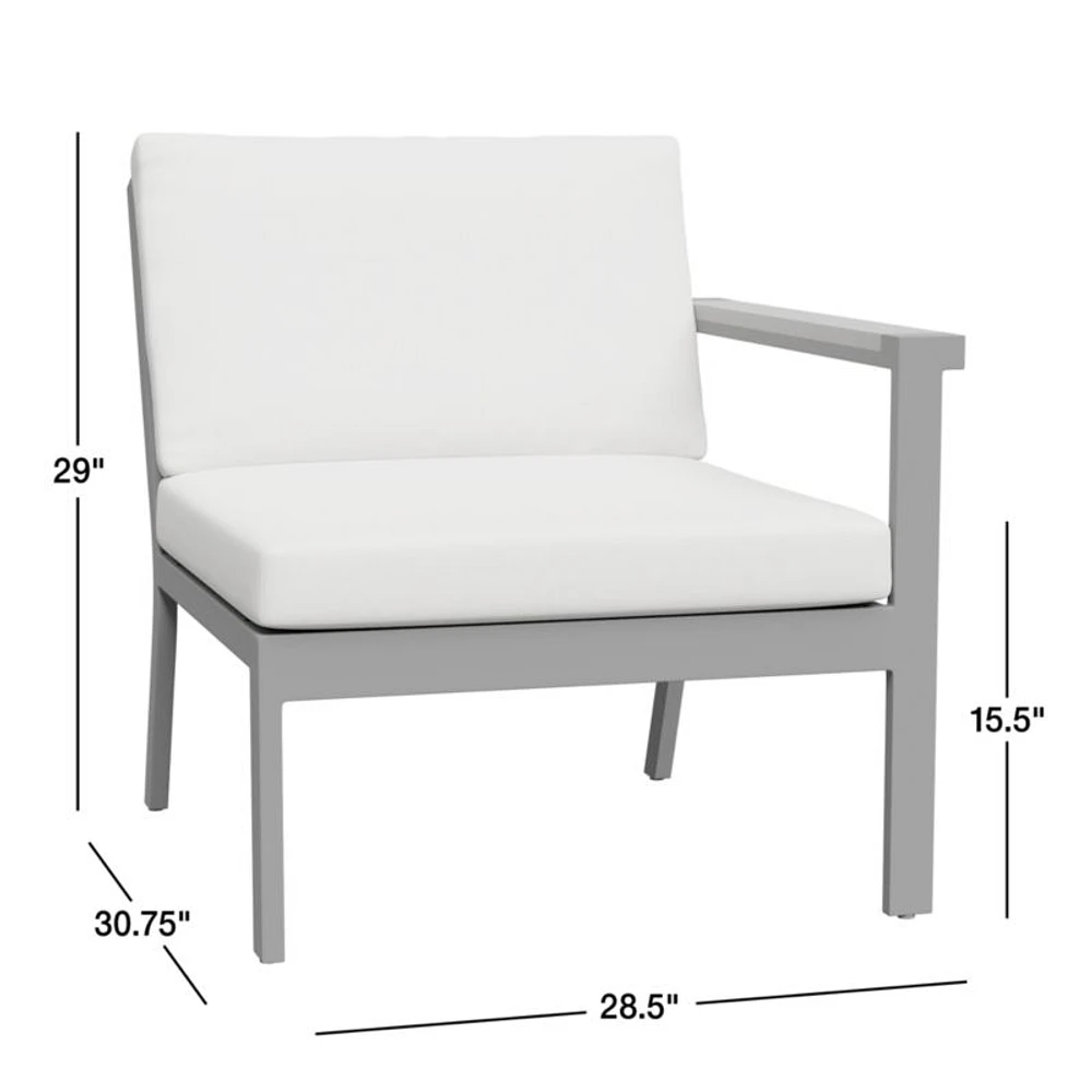Alfresco Right-Arm Outdoor Chair with Silver Cushions