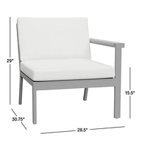 Alfresco Right-Arm Outdoor Chair with Silver Cushions