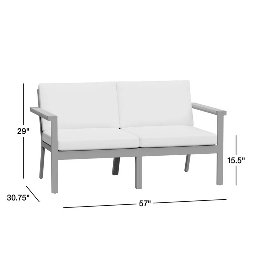 Alfresco 57" Metal 2-Piece Outdoor Loveseat with Silver Sunbrella® Cushions