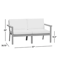 Alfresco 57" Metal 2-Piece Outdoor Loveseat with Silver Sunbrella® Cushions