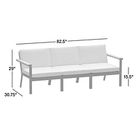 Alfresco 82" Metal 3-Piece Outdoor Sofa with Silver Cushions