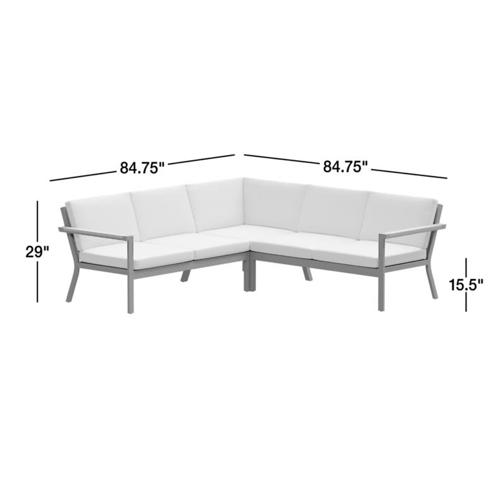 Alfresco Metal -Piece L-Shaped Outdoor Sectional Sofa with Silver Sunbrella® Cushions