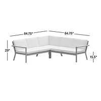 Alfresco Metal -Piece L-Shaped Outdoor Sectional Sofa with Silver Sunbrella® Cushions