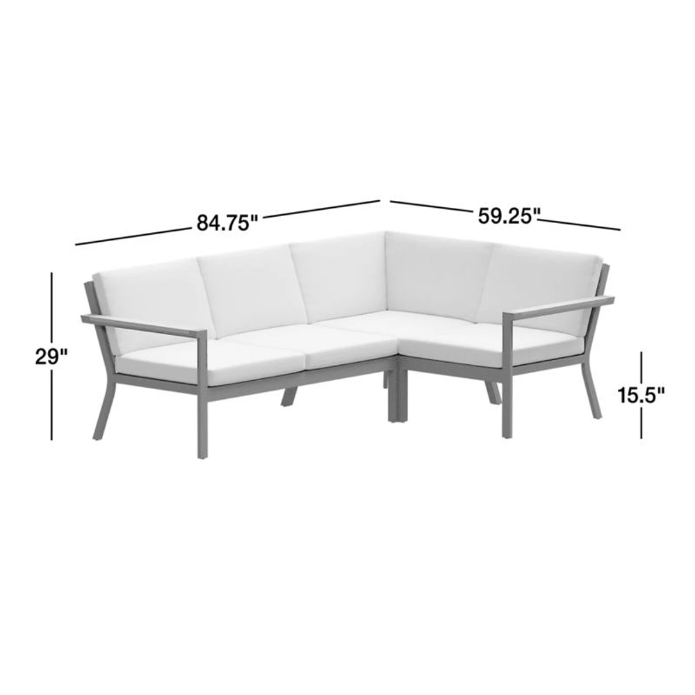 Alfresco Metal -Piece Petite L-Shaped Outdoor Sectional Sofa with Silver Sunbrella® Cushions