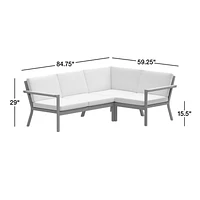 Alfresco Metal -Piece Petite L-Shaped Outdoor Sectional Sofa with Silver Sunbrella® Cushions
