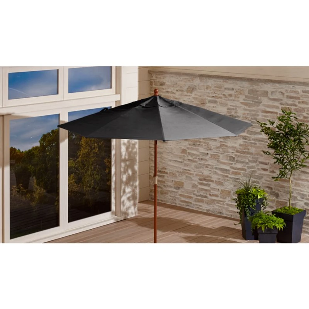 9' Round Sunbrella ® Charcoal Outdoor Patio Umbrella with Eucalyptus Frame