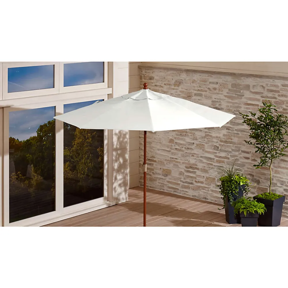 9' Round Sunbrella ® White Sand Outdoor Patio Umbrella with Eucalyptus Frame