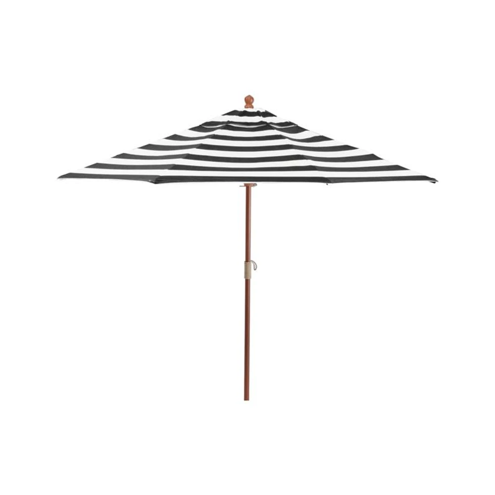 9' Sunbrella ® Black Cabana Stripe Outdoor Patio Umbrella with Eucalyptus Frame