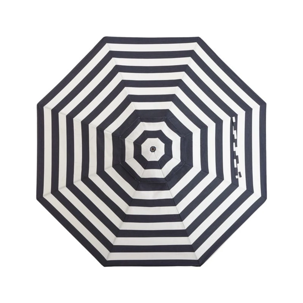 9' Round Sunbrella ® Cabana Stripe Navy Outdoor Patio Umbrella with Tilt Black Frame