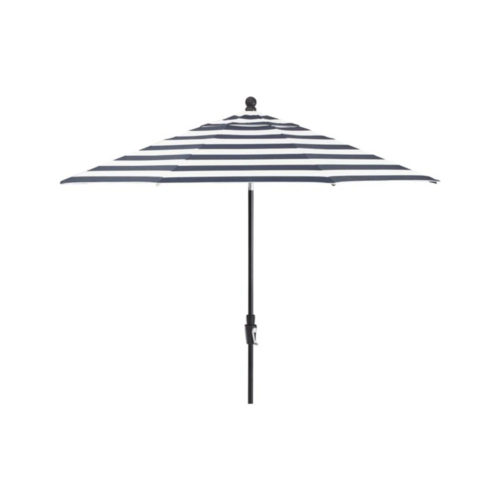 9' Round Sunbrella ® Cabana Stripe Navy Outdoor Patio Umbrella with Tilt Black Frame