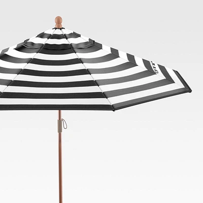 9' Sunbrella ® Black Cabana Stripe Outdoor Patio Umbrella with Eucalyptus Frame