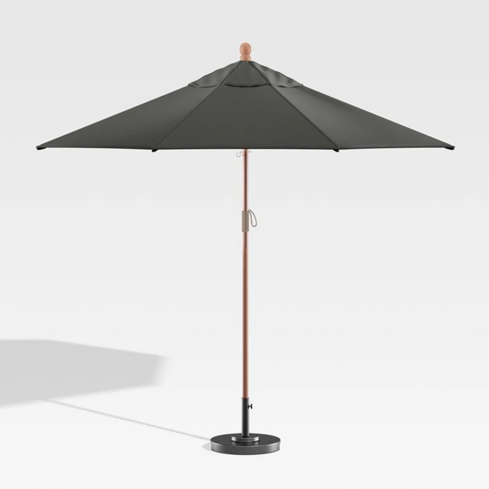 9' Round Sunbrella ® Charcoal Outdoor Patio Umbrella with Eucalyptus Frame