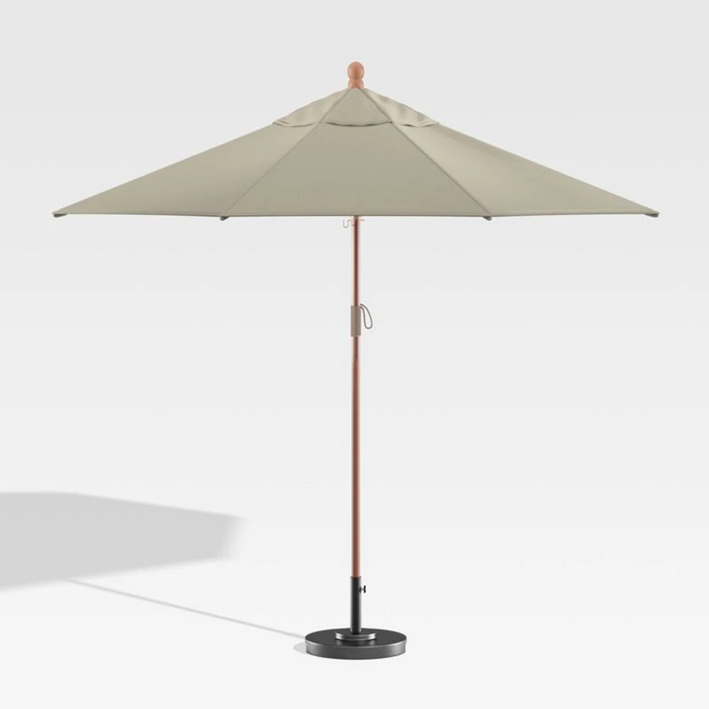 9' Round Sunbrella ® Stone Outdoor Patio Umbrella with Eucalyptus Frame