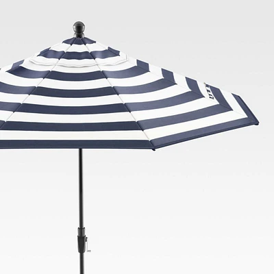 9' Round Sunbrella ® Cabana Stripe Navy Outdoor Patio Umbrella with Tilt Black Frame