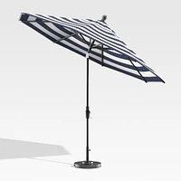 9' Round Sunbrella ® Cabana Stripe Navy Outdoor Patio Umbrella with Tilt Black Frame