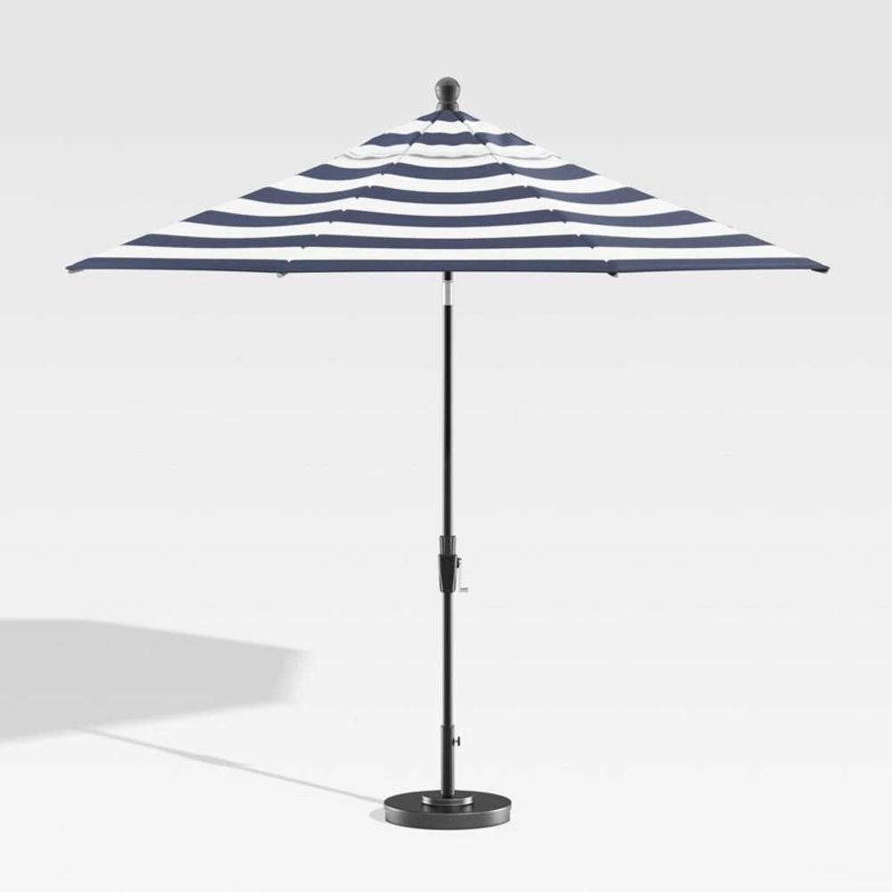 9' Round Sunbrella ® Cabana Stripe Navy Outdoor Patio Umbrella with Tilt Black Frame