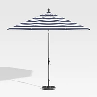 9' Round Sunbrella ® Cabana Stripe Navy Outdoor Patio Umbrella with Tilt Black Frame