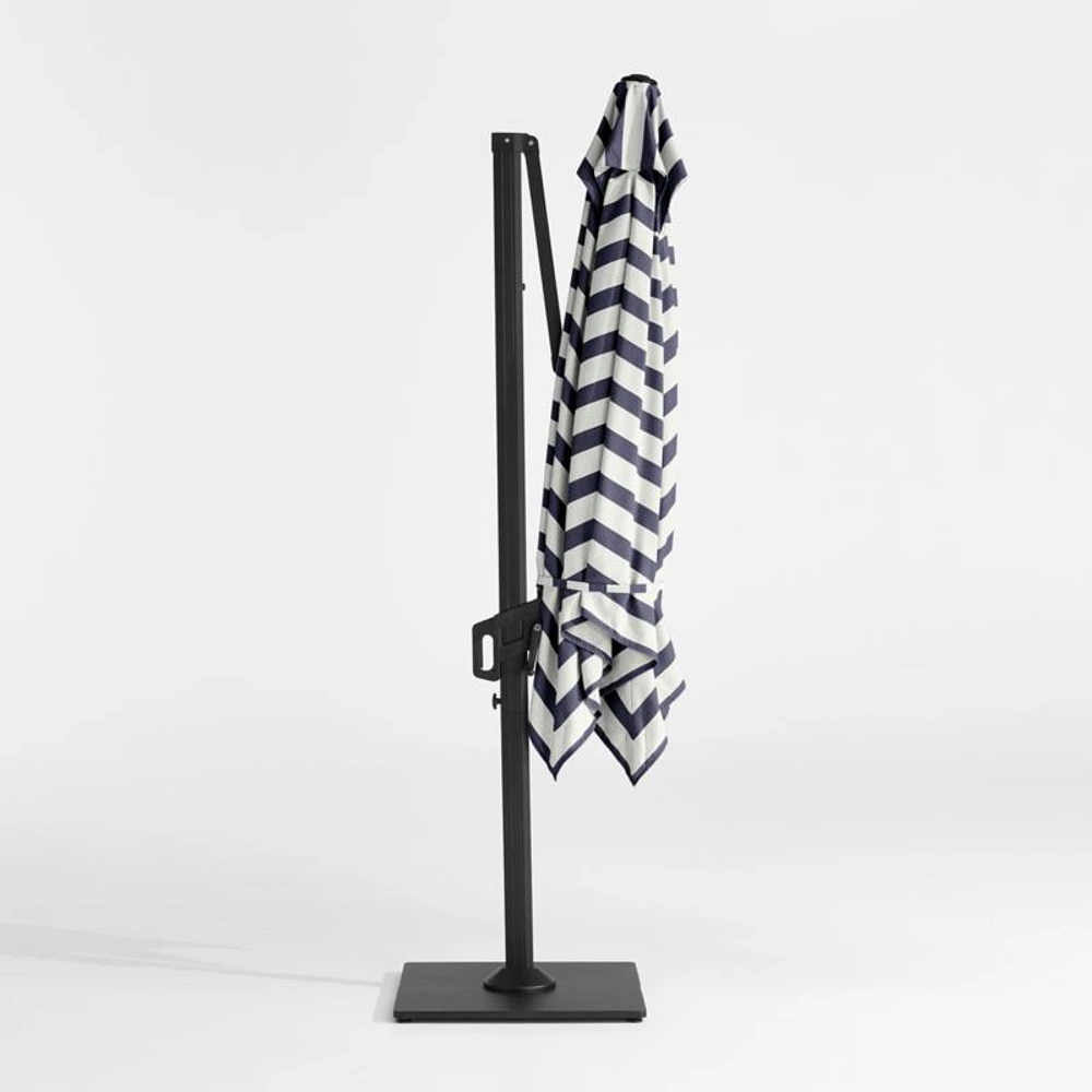 9' Square Navy and White Cabana Stripe Sunbrella® Cantilever Outdoor Patio Umbrella with Black Metal Frame