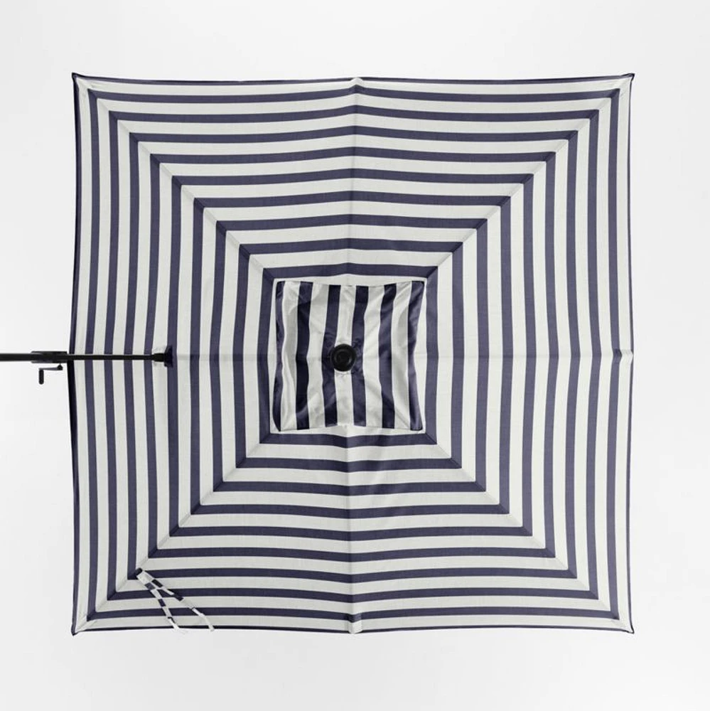 9' Square Navy and White Cabana Stripe Sunbrella® Cantilever Outdoor Patio Umbrella with Black Metal Frame