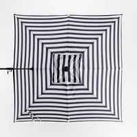 9' Square Navy and White Cabana Stripe Sunbrella® Cantilever Outdoor Patio Umbrella with Black Metal Frame