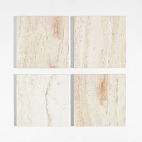 Dualité Travertine and Burl Wood Block Leg 53" Coffee Table by Athena Calderone