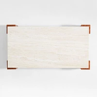 Dualité Travertine and Burl Wood Block Leg 53" Coffee Table by Athena Calderone