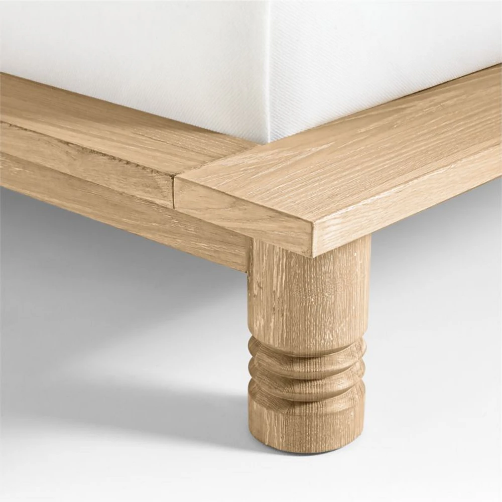 Revival Oak Wood Platform Queen Bed with Upholstered Headboard by Athena Calderone